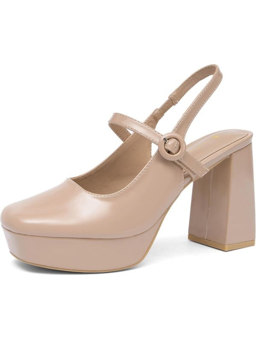 New In Box Nude Patent Block Heel Mary Jane Slingback